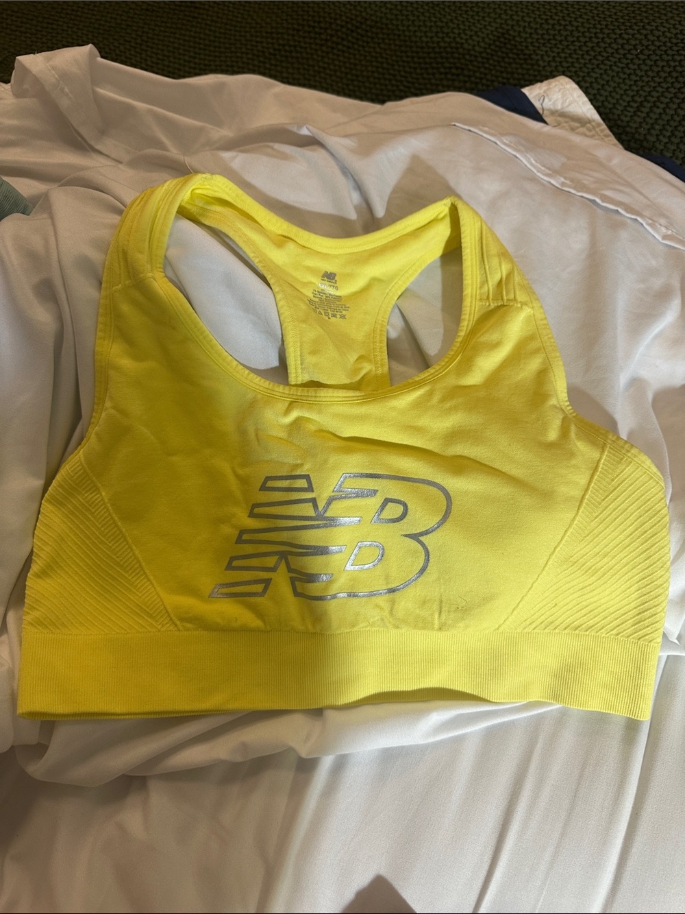 New Balance Yellow Racerback Seamless Sports Bra with Silver Logo